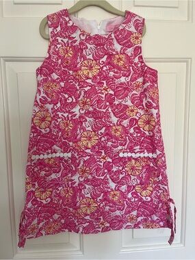 Lilly Pulitzer Girls Pink Floral Sleeveless Shift Dress Size 7